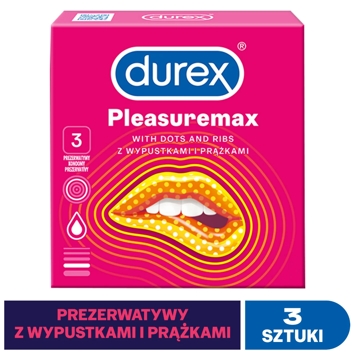 Prezerwatywy Durex Pleasuremax prążkowane i z wypustkami, 3 szt.