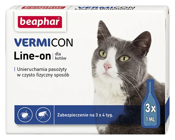 Beaphar Vermicon Line-On CAT krople przeciwpchelne dla kotów, 3 x 1 ml