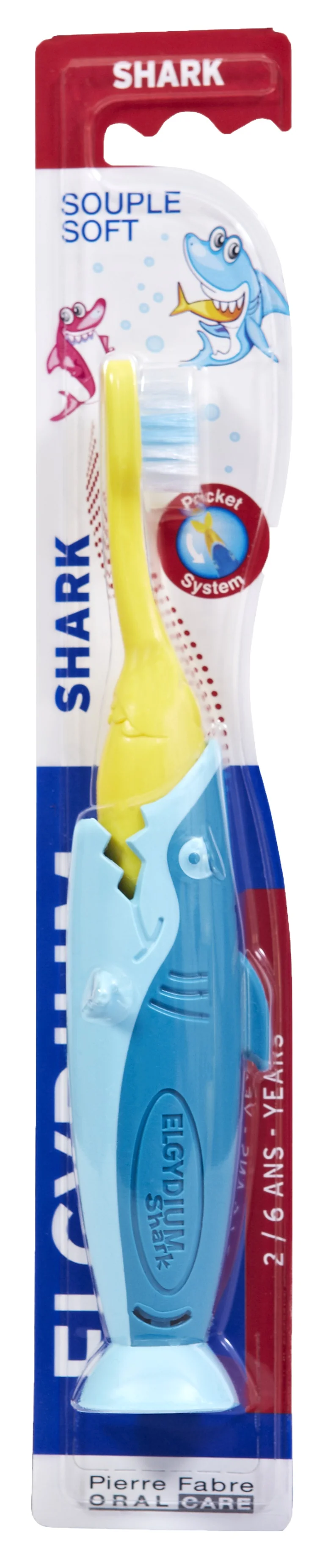 Elgydium Pocket Kids Shark, szczoteczka do zębów dla dzieci 2-6 lat, 1 szt.