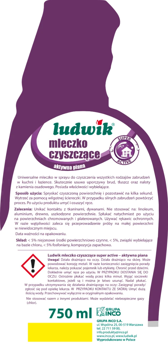 Ludwik Super Active mleczko czyszczące w sprayu, 750 ml