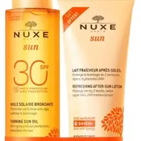 Zestaw Nuxe Sun, olejek do opalania twarzy i ciała SPF 30 + balsam po opalaniu, 150 ml +100 ml