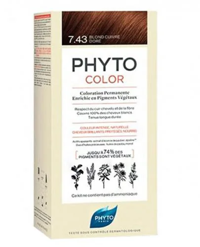 Phyto Color, farba do włosów, 7.43 miedziany złoty blond, 1 opakowanie