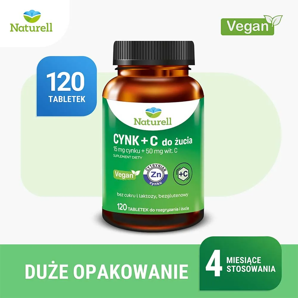 Naturell cynk organiczny + witamina C, 120 tabletek do żucia 