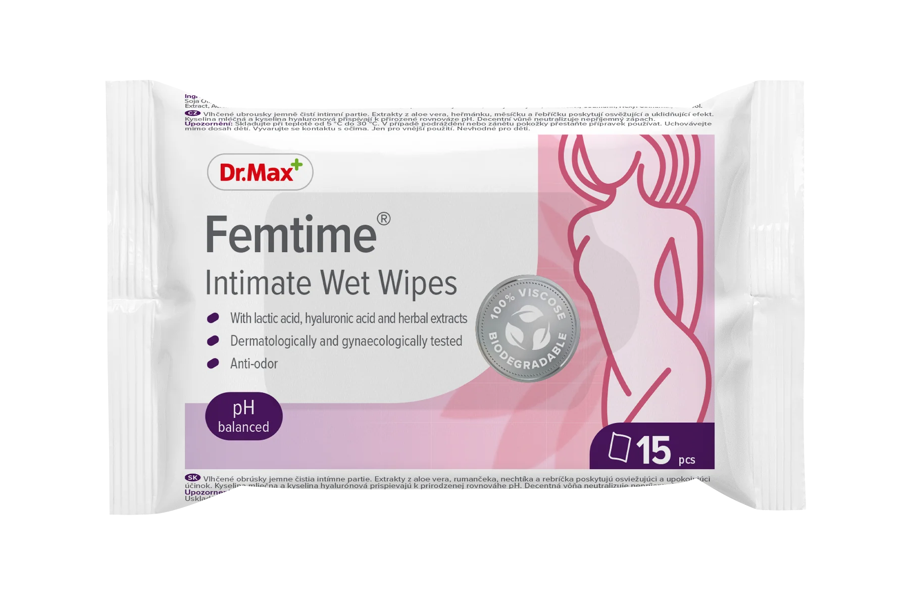 Femtime Intimate Wet Wipes Dr. Max, nawilżane chusteczki do okolic intymnych, 15 sztuk