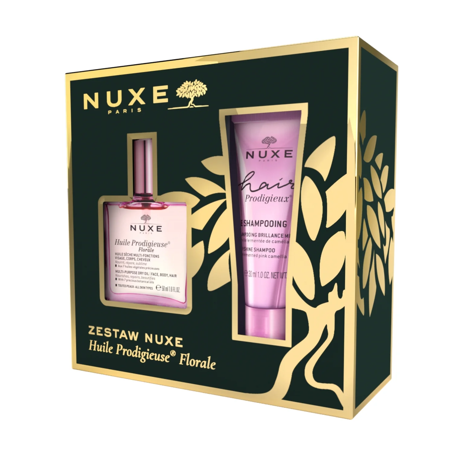 Nuxe, suchy olejek pielęgnacyjny Florale, 50 ml + szampon nabłyszczający, 30 ml 