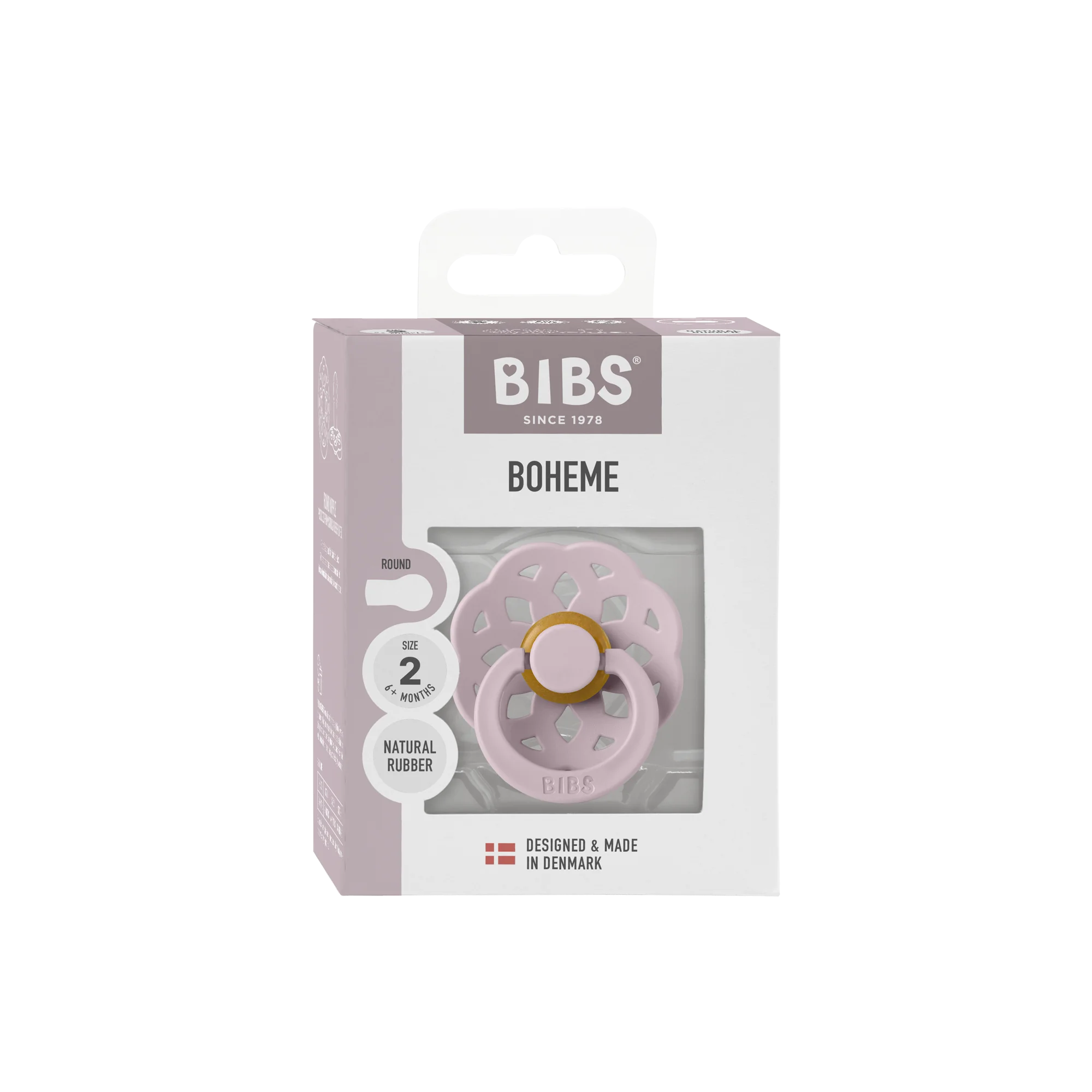 Bibs Pacifier Boheme Dusky Lilac smoczek lateksowy uspokajający 6-18 m, 1 szt.