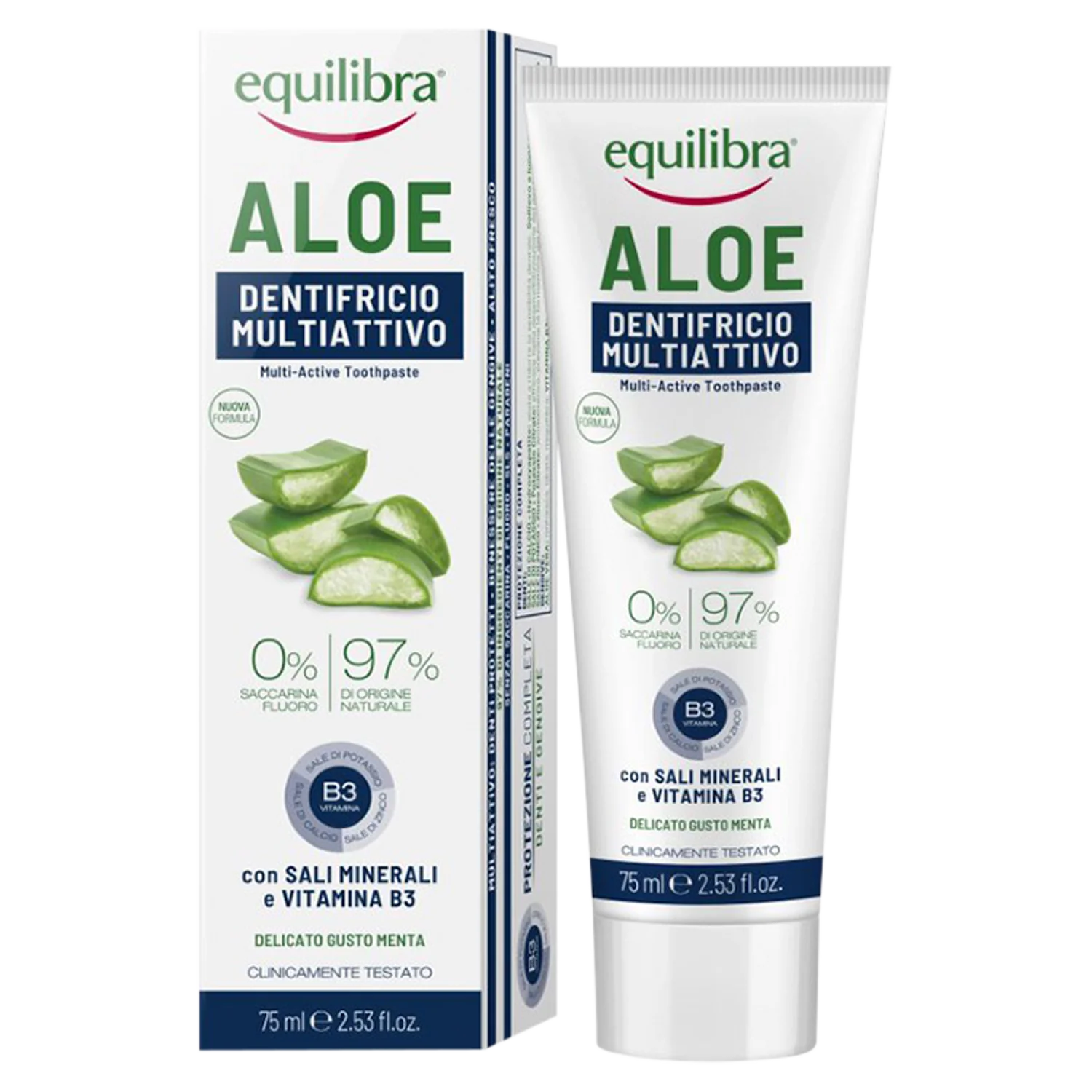 Equilibra Aloe, pasta do zębów w żelu o potrójnym działaniu, bez fluoru, 75 ml