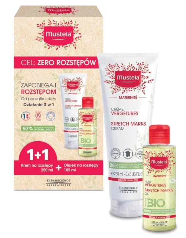 Mustela, Zestaw Maternite: Krem na rozstępy + Olejek na rozstępy, 250ml + 105ml gratis