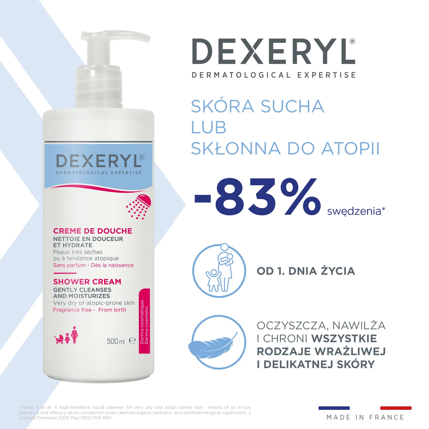 Dexeryl krem myjący pod prysznic, 500 ml