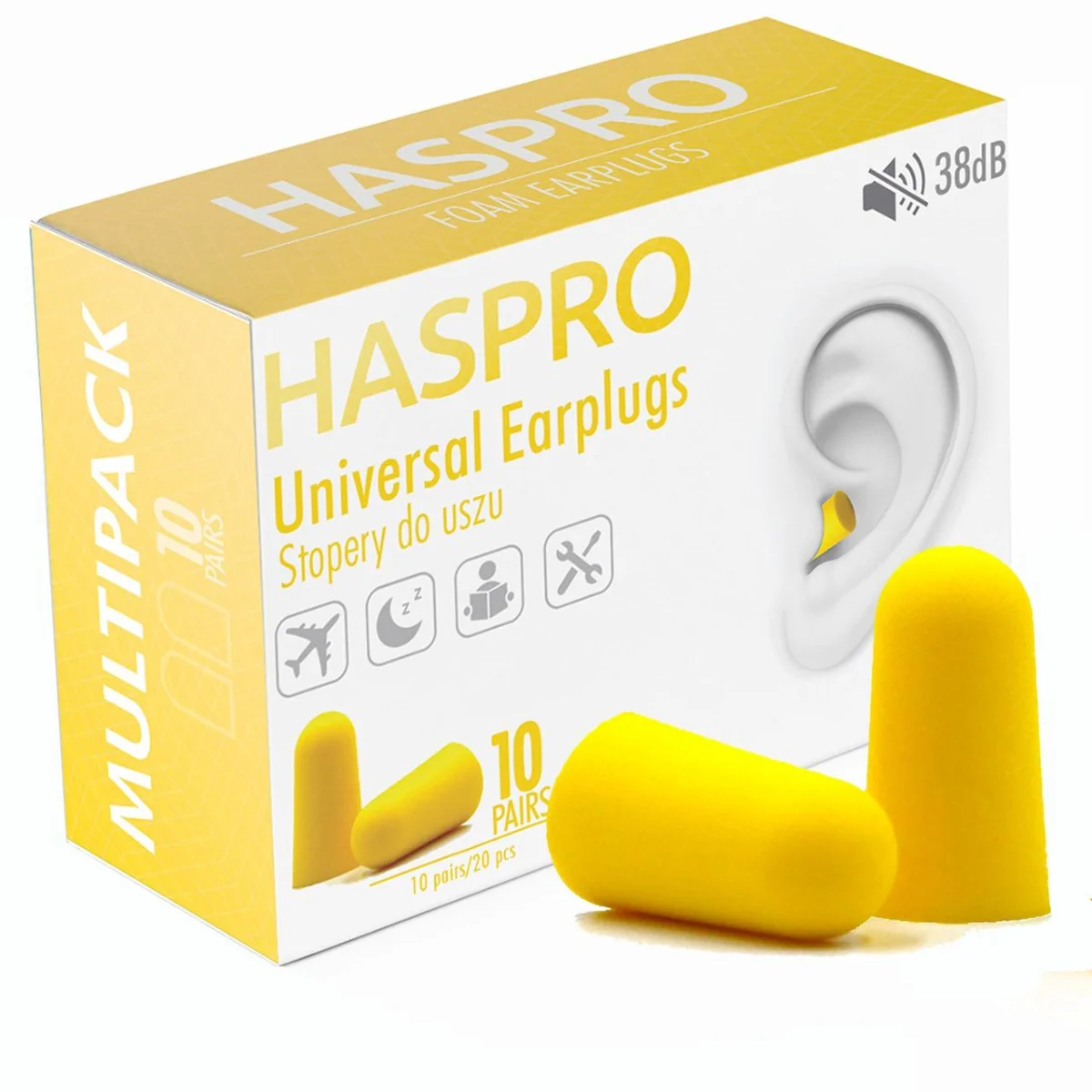 Haspro Multi10 stopery do uszu kolor żółty, 10 par