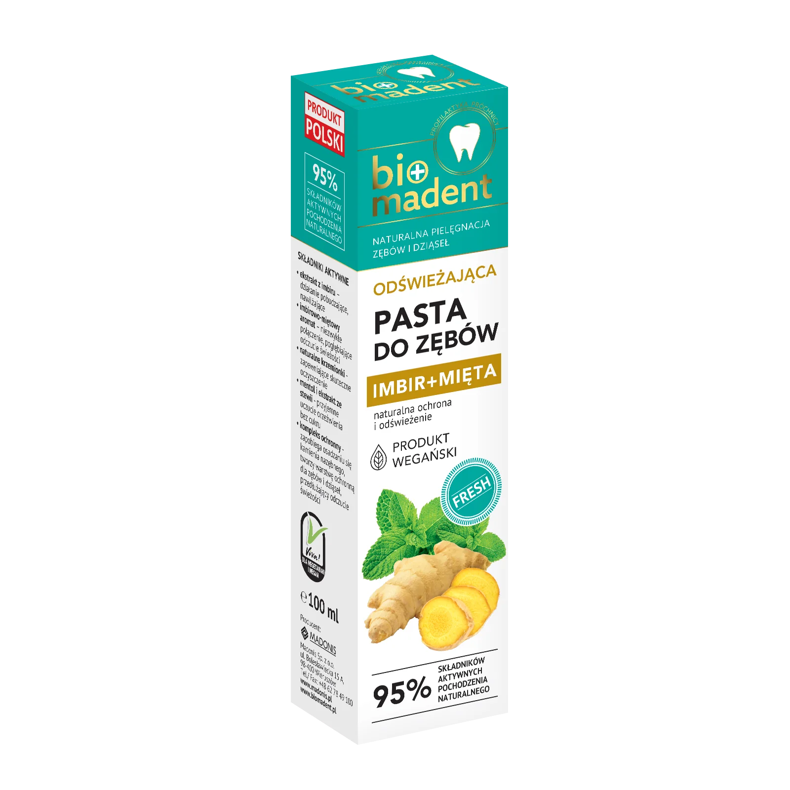 Bio Madent odświeżająca pasta do zębów Imbir+Mięta, 100 ml