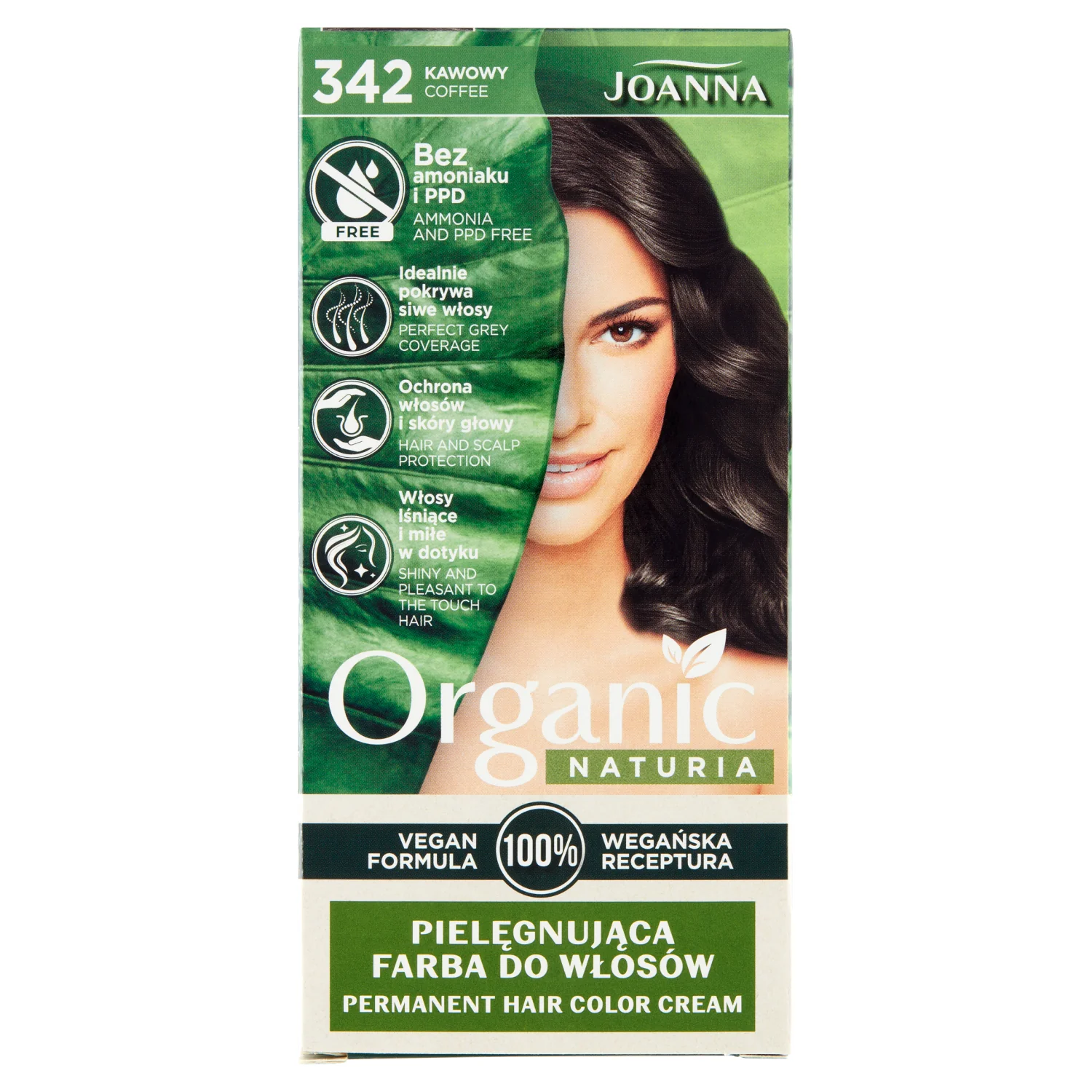 Joanna Naturia Organic Vegan farba do włosów, kawowy 342, 148 g