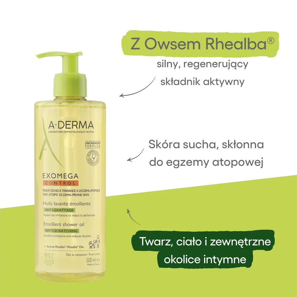 A-Derma Exomega Control olejek emolient pod prysznic,  500 ml 