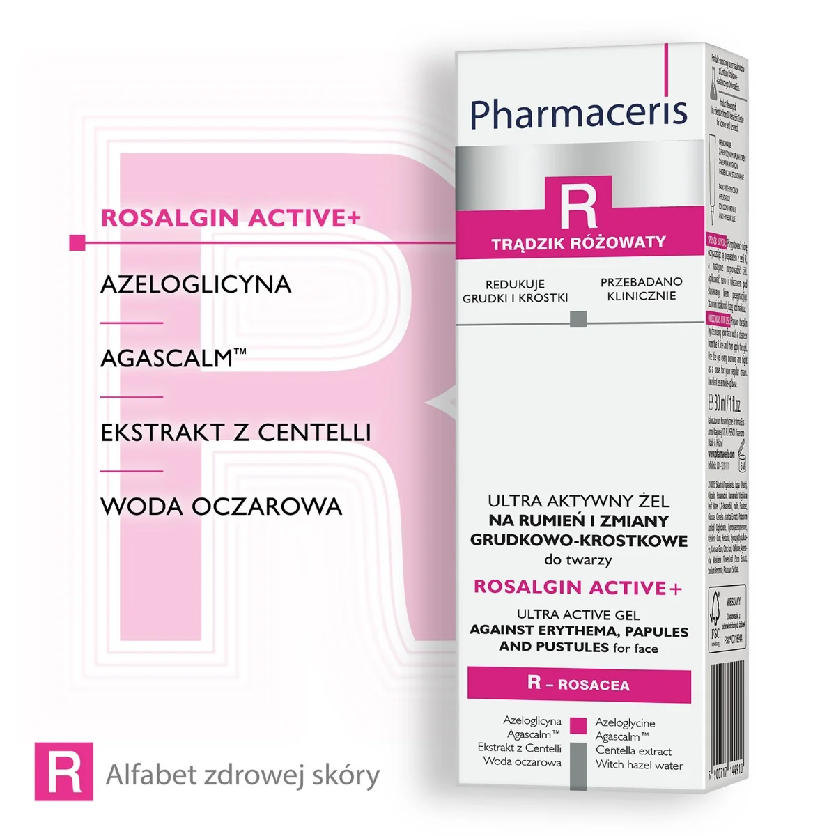 Pharmaceris R Rosalgin Active+ Ultra aktywny żel na rumień i zmiany grudkowo-krostkowe do twarzy, 30 ml