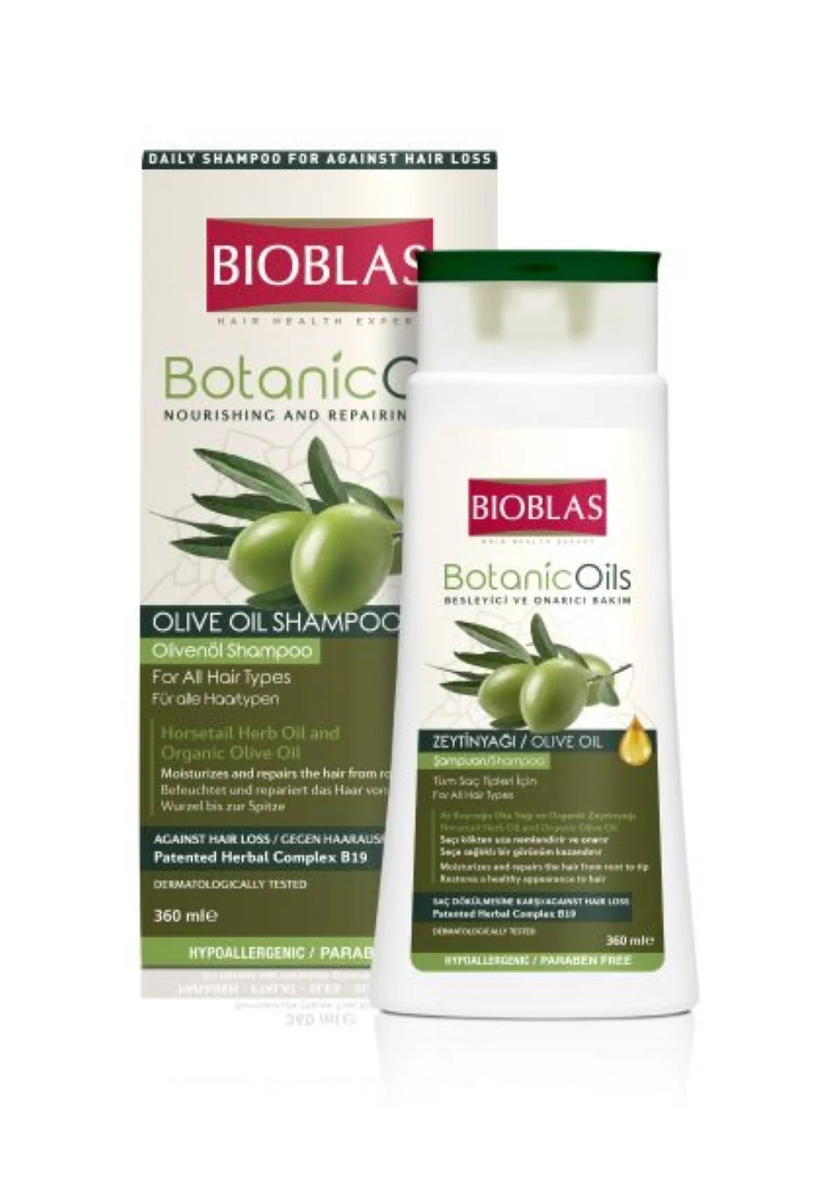 BIOBLAS Botanic Oils, ziołowy szampon przeciw wypadaniu włosów z oliwą z oliwek, 360 ml