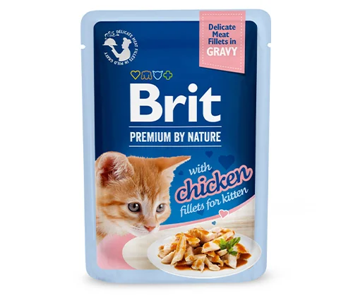 Brit Premium Kitten Chicken Fillets Gravy Mokra karma z filecikami kurczaka w sosie dla kociąt, 85 g