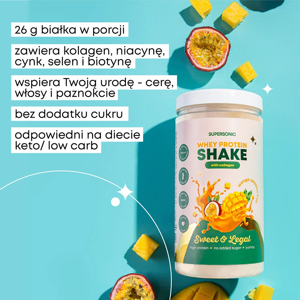 Supersonic koktajl proteinowy z kolagenem o smaku mango z marakują, 16 porcji, 560 g 