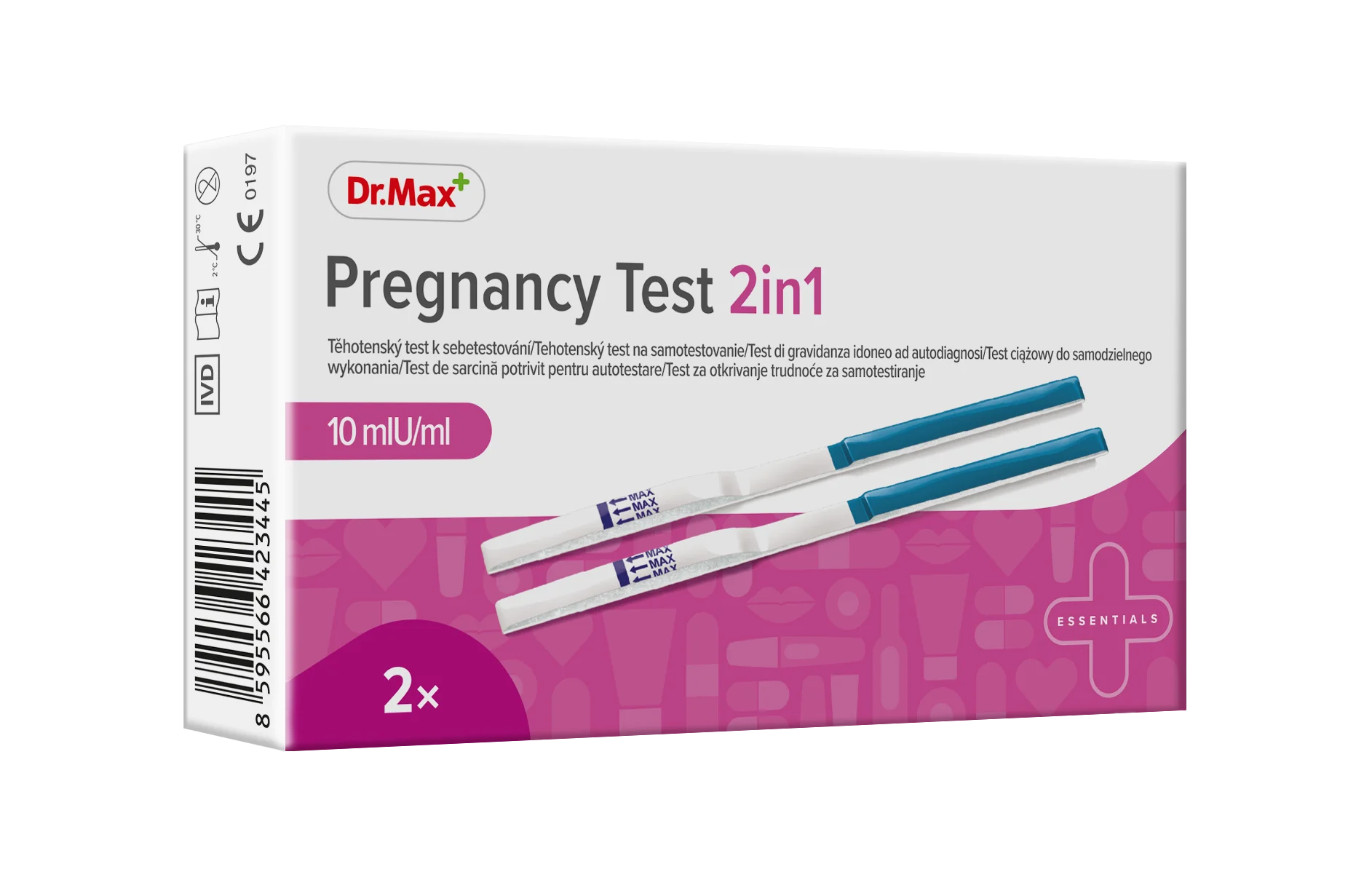 Pregnancy Test 2in1 Dr. Max, test ciążowy paskowy 10 mlU/ml , 2 sztuki