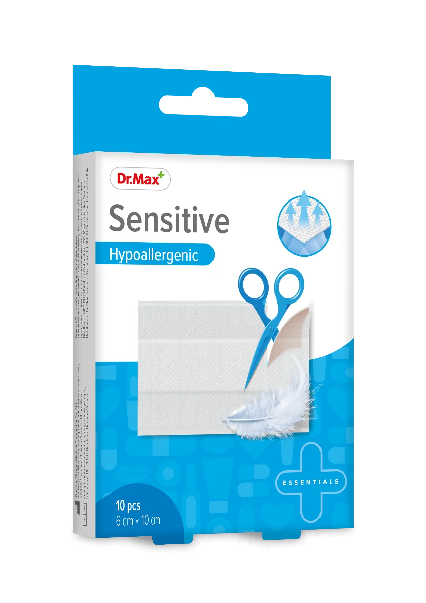 Plasters Sensitive Dr.Max, hipoalergiczne plastry dla osób z wrażliwą skórą, 6 cm x 10 cm, 10 sztuk