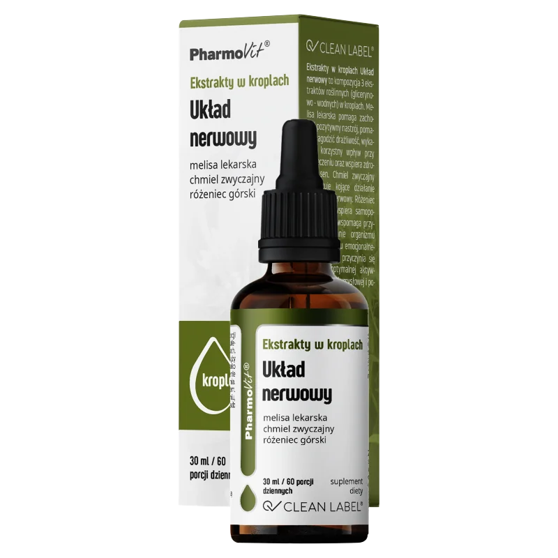 Pharmovit Clean label, Ekstrakty w kroplach Układ nerwowy, suplement diety, 30 ml