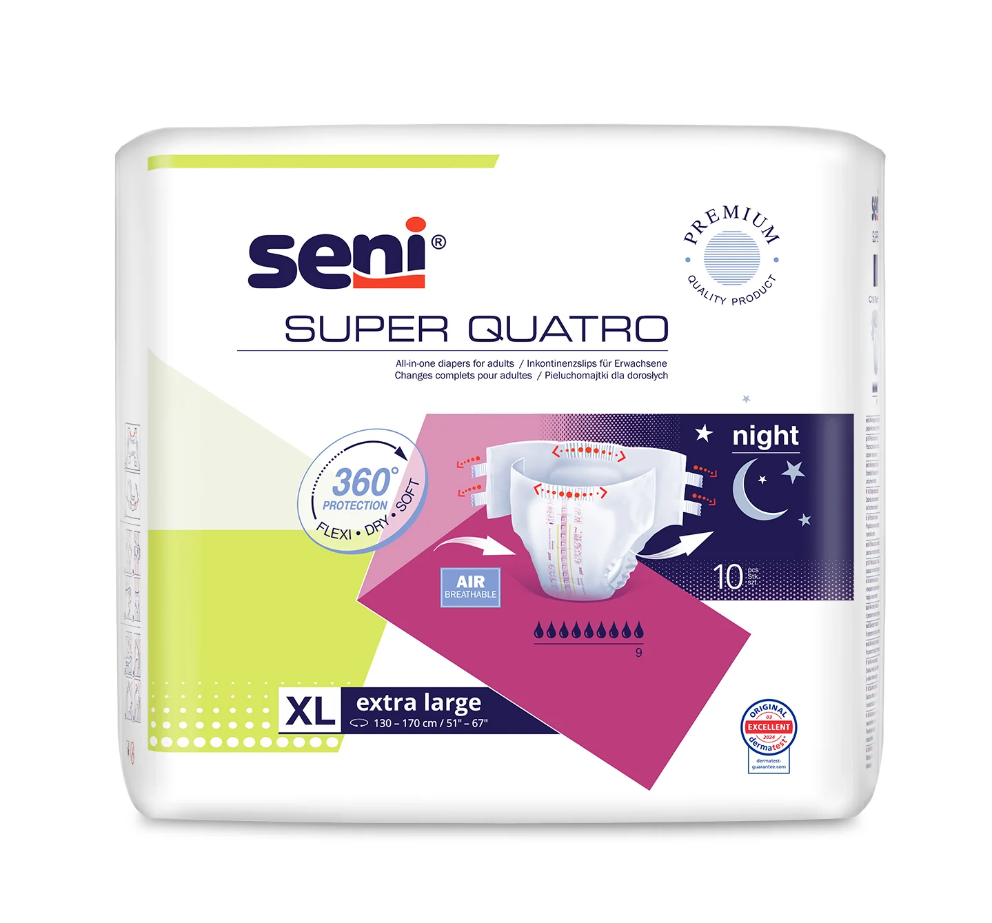 Seni Super Quatro, pieluchomajtki XL, 10 szt.