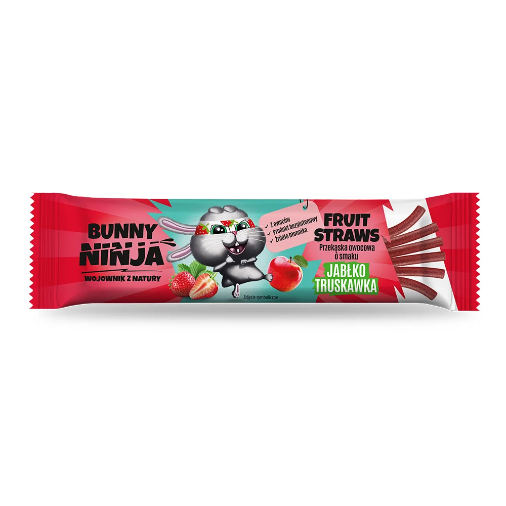 Bunny Ninja Fruit Straws przekąska owocowa jabłko-truskawka, 16 g