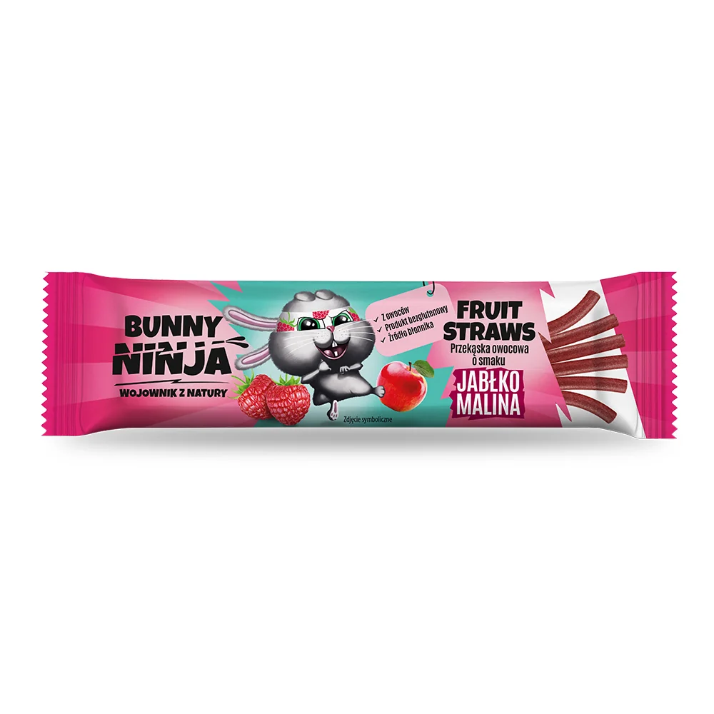 Bunny Ninja Fruit Straws przekąska owocowa o smaku jabłko-malina, 16 g