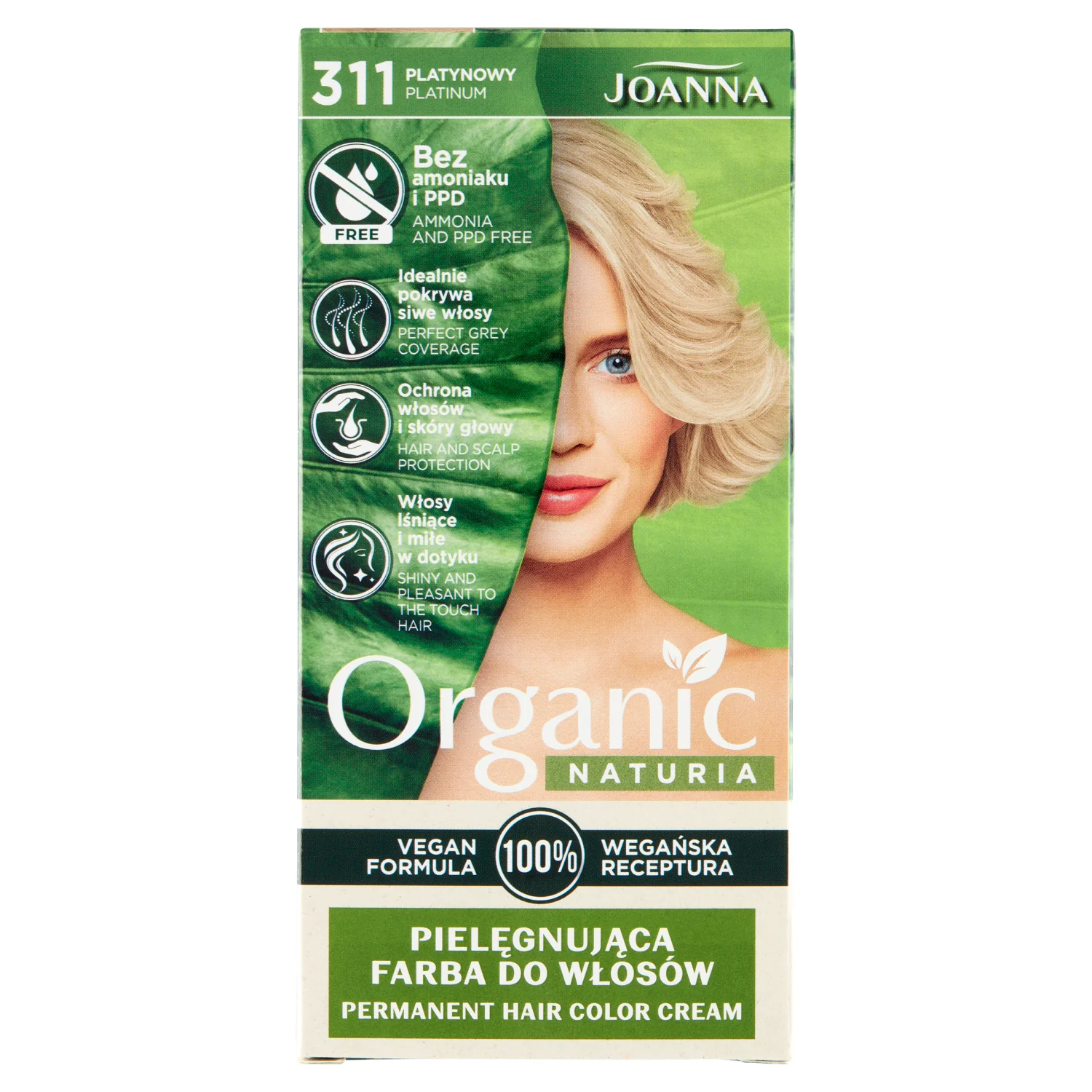 Joanna Naturia Organic Vegan farba do włosów platynowy 311, 148 g