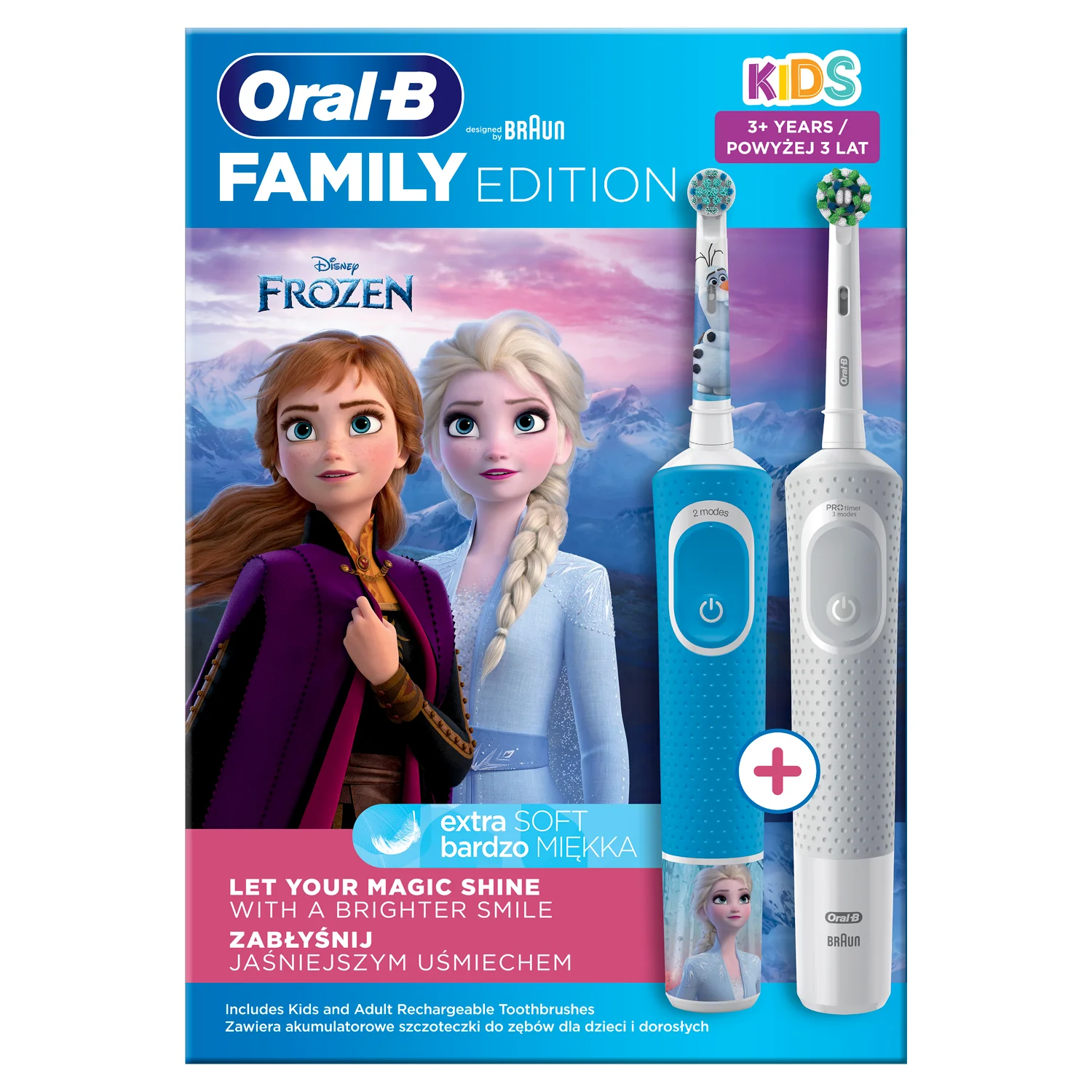 Oral-B Family Edition D103, zestaw szczoteczek akumulatorowych dla dzieci i dorosłych Frozen, 2 szt.