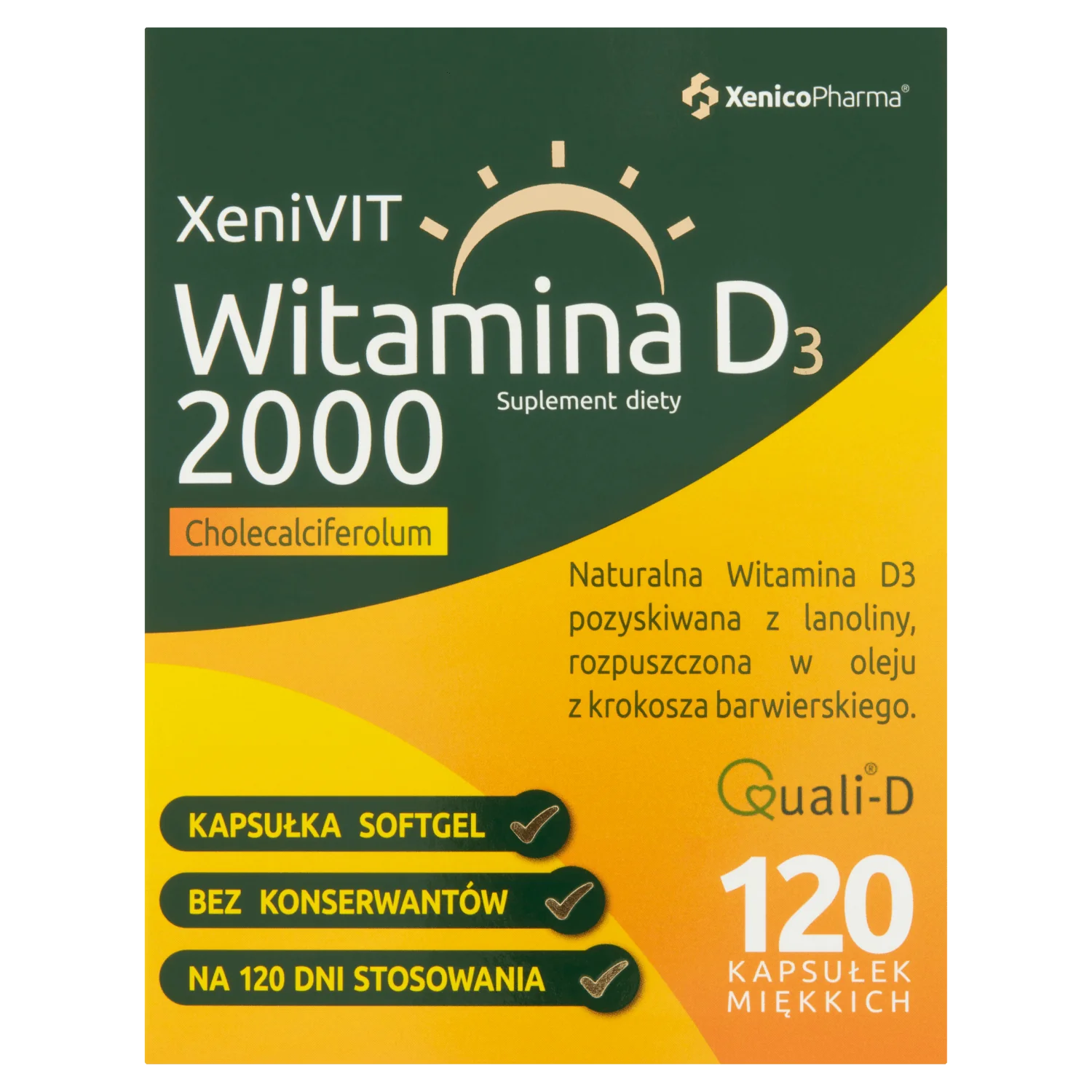 XeniVIT Witamina D 2000, suplement diety, kapsułka miękka, 120 sztuk