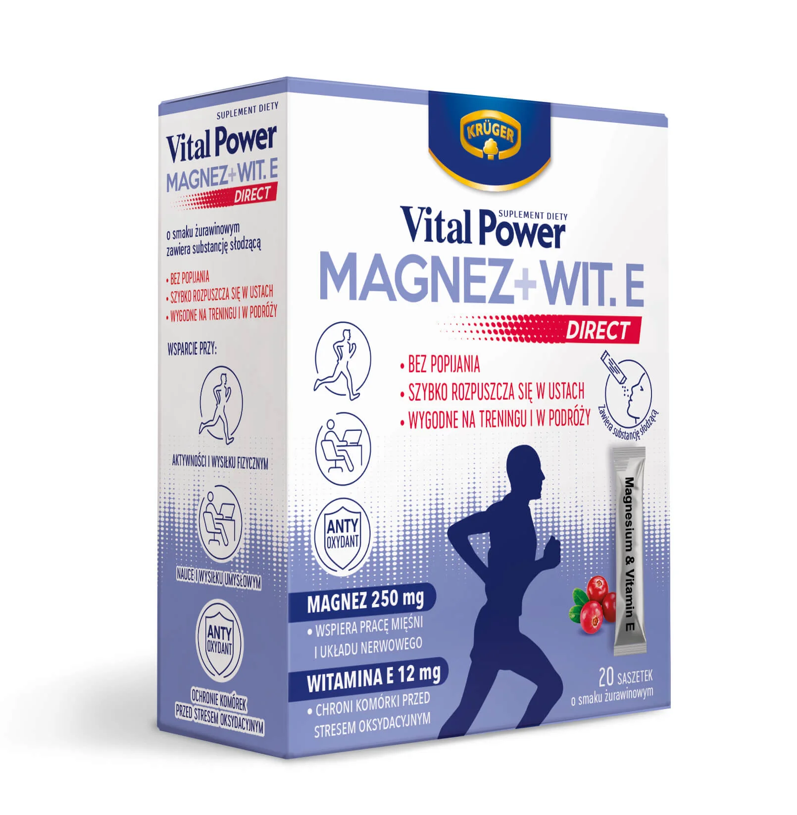 Krüger Vital Power Magnez + Witamina E, 20 saszetek