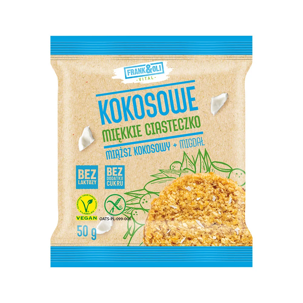 Frank&Oli miękkie ciasteczko kokosowe bez dodatku cukru, 50 g